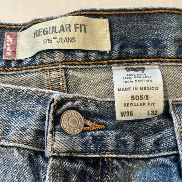 Levis 505 Straight Leg 36x32 Blue Jeans Mild Distress Denim 90s VINTAGE - Picture 6 of 13